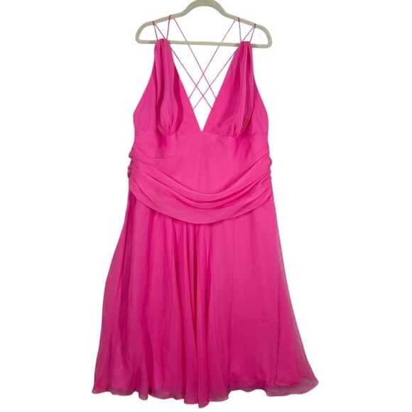 After Six Strappy Back Deep V Midi Dress Plus Size 24 Fuchsia Pink Ruched Waist‎ - Picture 1 of 11